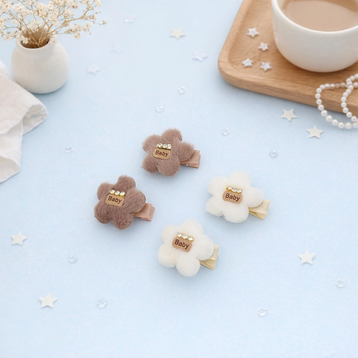 گیره انبری بچگانه خز دار طرح ستاره ای