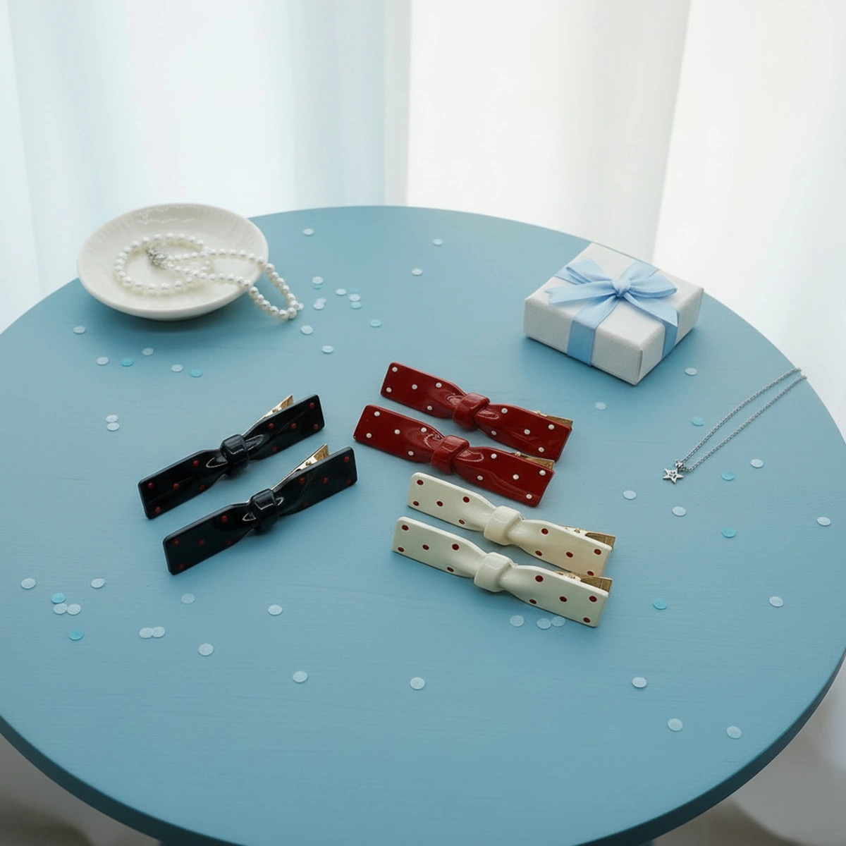 گیره مو انبری جفتی طرح پاپیون خال خالی