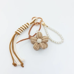 چارم بگ گل (دو رو) پارچه ای همراه با آویز مرواریدی