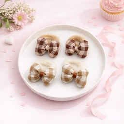 کش موی پاپیونی دخترانه با کیفیت طرح پارچه چهار خانه